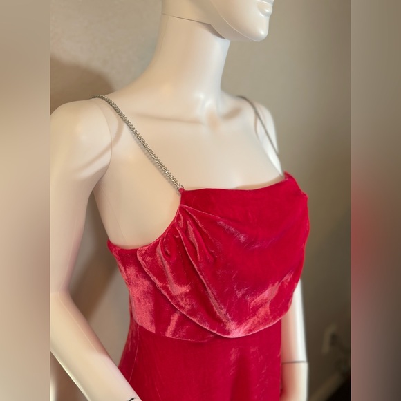 🥳♥️ Chelsea & Violet Fuschia Velvet Rhinestone Strap Mini Dress - Picture 5 of 7